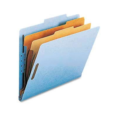 Smead® Pressboard Classification Folders, Letter, Six-Section, Blue, 10/Box