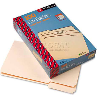 Smead® 1/3 Cut Assorted Position File Folders, One-Ply Top Tab, Legal, Manila, 100/Box