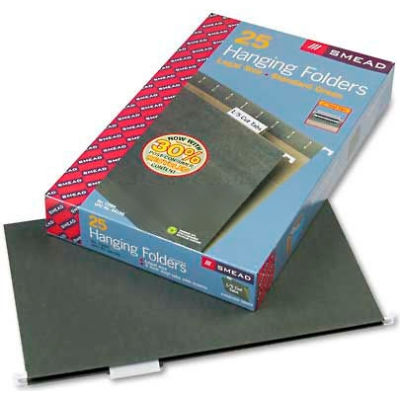 Smead® Hanging File Folders, 1/5 Tab, 11 Point Stock, Legal, Green, 25/Box