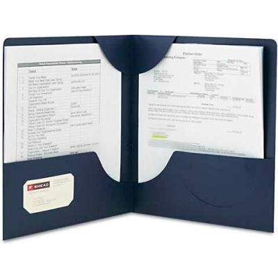 Smead® Lockit Two-Pocket Folder, Leatherette Stock, 11 x 8-1/2, Dark Blue, 25/Box