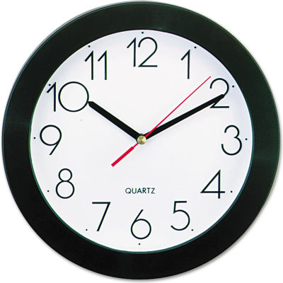Universal® Bold Round Wall Clock, 9.75" Overall Diameter, Black Case, 1 AA