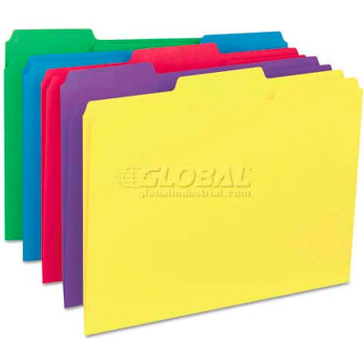 Universal® Recycled Interior File Folders, 1/3 Cut Top Tab, Letter, Assorted, 100/Box