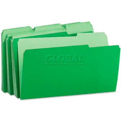 Universal® Recycled Interior File Folders, 1/3 Cut Top Tab, Legal, Green, 100/Box