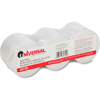 Universal® Adding Machine/Calculator Roll, 16 lb, 1/2" Core, 2-1/4" x 150 ft, White, 3/Pack