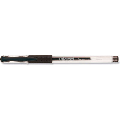 Universal™ Comfort Grip Stick Gel Pen, Fine 0.5mm, Black Ink, Clear Barrel, Dozen