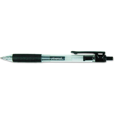 Universal™ Comfort Grip Retractable Gel Pen, 0.7mm, Black Ink, Clear/Black Barrel, 36/Pack