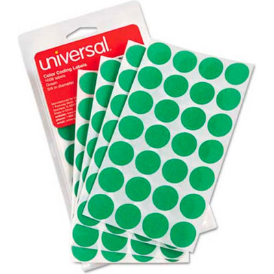 Universal® Permanent Self-Adhesive Color-Coding Labels, 3/4in dia, Green, 1008/Pack