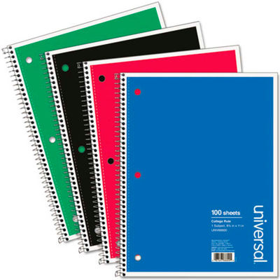 Universal® Wirebound Notebook, 8-1/2 x 11, College Ruled, 100 Sheets, Assorted Color Cover