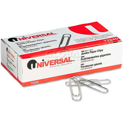 Universal® Non-Skid Paper Clips, Wire, Jumbo, Silver, 100/Box, 10 Boxes/Pack