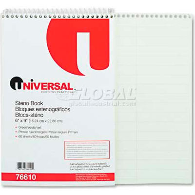 Universal® Steno Book, Pitman Rule, 6 x 9, Green, 60 Sheets/Pad
