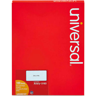 Universal® Laser Printer Permanent Labels, 2 x 4, White, 1000 Labels