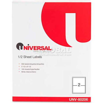 Universal® Inkjet/Laser Printer Labels, 5-1/2 x 8-1/2, White, 200 Labels