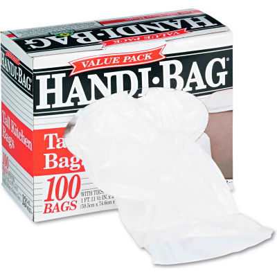 Handi-Bag® Super Value Pack Trash Bag 13 Gallon 0.60 Mil, White 100 Bags/Box - WBIHAB6FK100