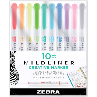 Zebra® Mildliner Double Ended Highlighter, Chisel/Bullet Tip, Assorted Colors, 10/Set