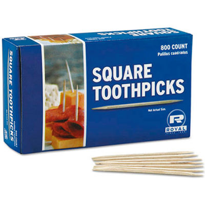 Royal RPPR820SQ, Square Wood Toothpicks, Natural, Plain, 19,200/Carton