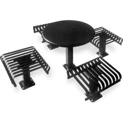UltraPlay 36" Round Solid Top Table, Surface Mount, 4 Slat Seats - Black