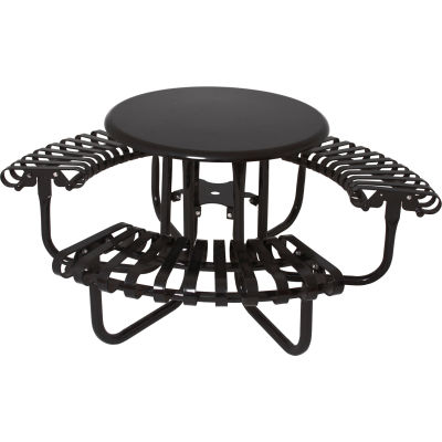 UltraPlay® 46" Kensington Round Picnic Table w/ Solid Top & 3 Slatted Seats, Black