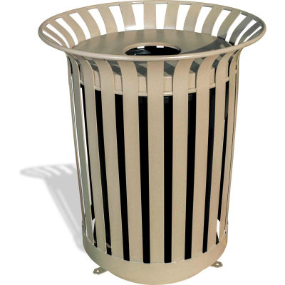 UltraPlay 36 Gallon Blue Lexington Receptacle w/Flat Lid & Liner, Plastic Decal - LX-36FT-BLU-P