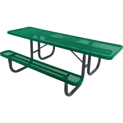 8' ADA Picnic Table, Steel, Single-Sided, 2-3/8" Frame, Perforated, Green
