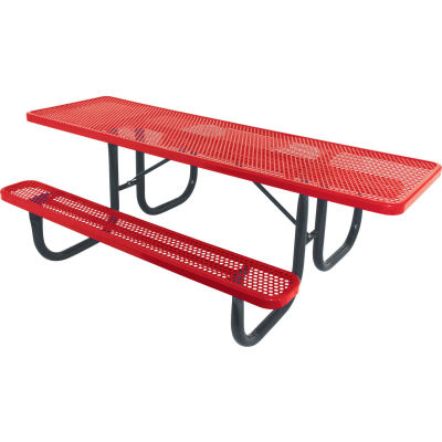 8' ADA Picnic Table, Steel, Single-Sided, 2-3/8" Frame, Perforated, Red