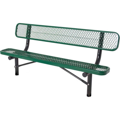 6' In-Ground Bench w/ Back, Diamond Pattern, Green
