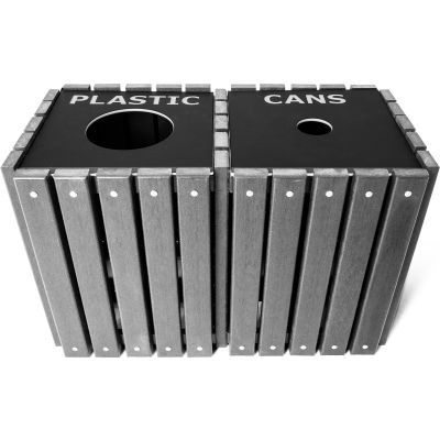 UltraPlay (2) 20 Gallon Gray Recycle Trash Receptacle w/Lid, Plastic/Can - TRSQ-40-GRY-P/C