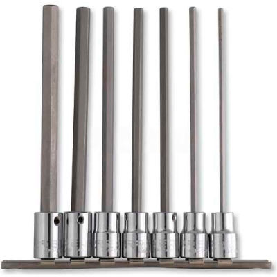 Urrea Hex Tip Socket Set, 4990-7L, 3/8" Drive, 7 Pieces, W/Clips & Rail
