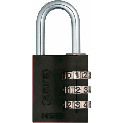 ABUS Anodized Aluminum Resettable 3-Dial Combination Lock 145/30 C - Black - Pkg Qty 6