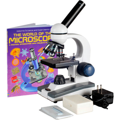 AmScope M150C-PS25-WM 40X-1000X Coarse & Fine Student Compound Microscope + 25 pcs. Slides & Book