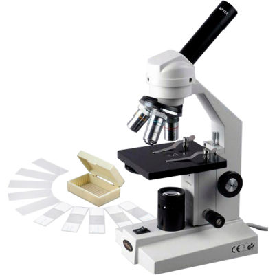 AmScope M200-MS10 40X-400X Student Compound Microscope with 10 pcs. Slide Kit