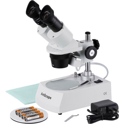 AmScope SE305R-P-LED 10X-30X Cordless LED Stereo Microscope with Top & Bottom Illumination System