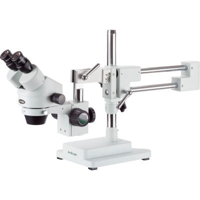 AmScope SM-4B 7X-45X Binocular Stereo Zoom Microscope on Double Arm Boom Stand