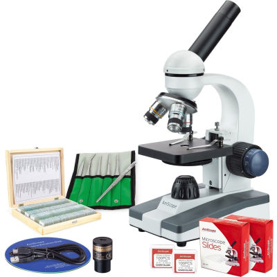 AmScope 40X-1000X Monocular Microscope, 1.3MP Digital Camera, 6-pc ...