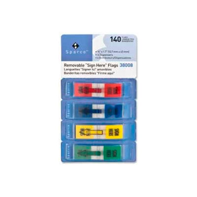 Sparco™ "Sign Here" Flags, 1/2" x 1-3/4", Assorted, 140 Flags/Pack