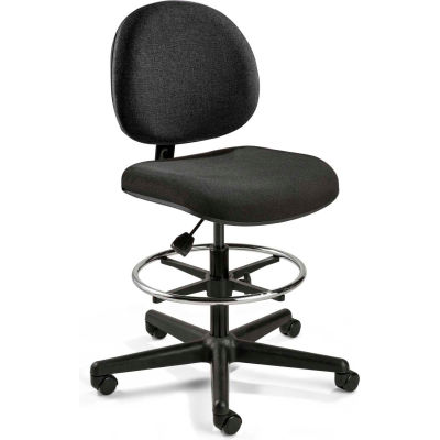 Bevco Fabric Office Stool - Mid-Height with Casters and Footring - Black - Lexington Series