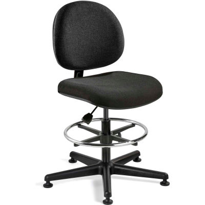 Bevco Fabric Office Stool - Mid-Height with Glides and Footring - Black - Lexington Series