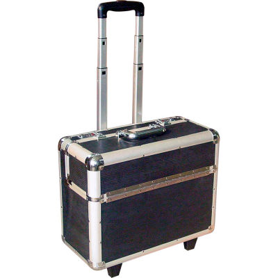 CASE-SH Aluminum Pilot Case With Trolley Handle,  20"L x 10"W x 15"H, Black/Silver