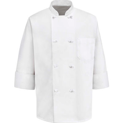 Chef Designs 8 Button-Front Chef Coat, Cloth Buttons, White, Polyester/Cotton, L