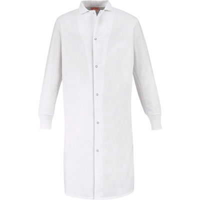 Red Kap® Gripper-Front Butcher Coat W/Knit Cuffs, Pocket-less, Spun Polyester, White, L