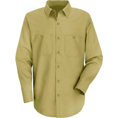 Red Kap® Men's Wrinkle-Resistant Cotton Work Shirt Long Sleeve Regular-S Khaki SC30-SC30KHRGS