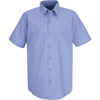 Red Kap® Men's Wrinkle-Resistant Cotton Work Shirt Short Sleeve M Light Blue SC40-SC40LBSSM