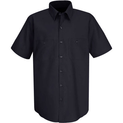 Red Kap® Men's Wrinkle-Resistant Cotton Work Shirt Short Sleeve L Navy SC40-SC40NVSSL