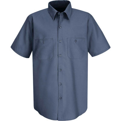 Red Kap® Men's Wrinkle-Resistant Cotton Work Shirt Short Sleeve L Postman Blue SC40-SC40PBSSL