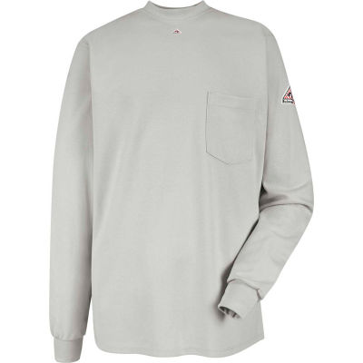 EXCEL FR® Flame Resistant Long Sleeve Tagless T-Shirt SET2, Gray, Size L Regular