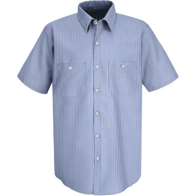 Red Kap® Men's Industrial Stripe Work Shirt Short Sleeve Blue/White Stripe Long-M SL20