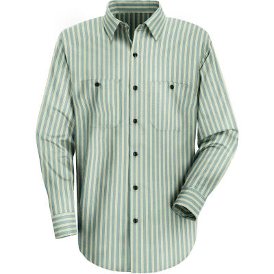 Red Kap® Men's Industrial Stripe Work Shirt Long Sleeve Green/Khaki Stripe Regular-XL SP10