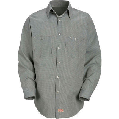Red Kap® Men's Micro-Check Uniform Shirt Long Sleeve Hunter/Khaki Check Long-2XL SP10