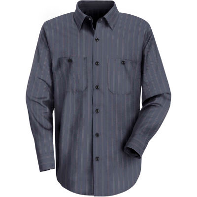 Red Kap® Men's Industrial Stripe Work Shirt Long Sleeve Blue Brown/White Stripe Regular-M SP10