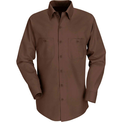 Red Kap® Men's Industrial Work Shirt Long Sleeve Chocolate Brown Long-2XL SP14