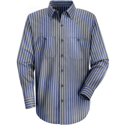 Red Kap® Men's Industrial Stripe Work Shirt Long Sleeve Navy/Khaki Stripe Long-2XL SP14